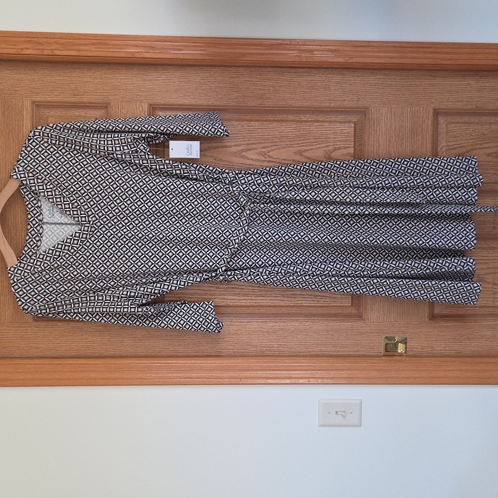 Croft & Barrow Geometric Pattern Dress, Black/tan/cream, Size 1X, NWT